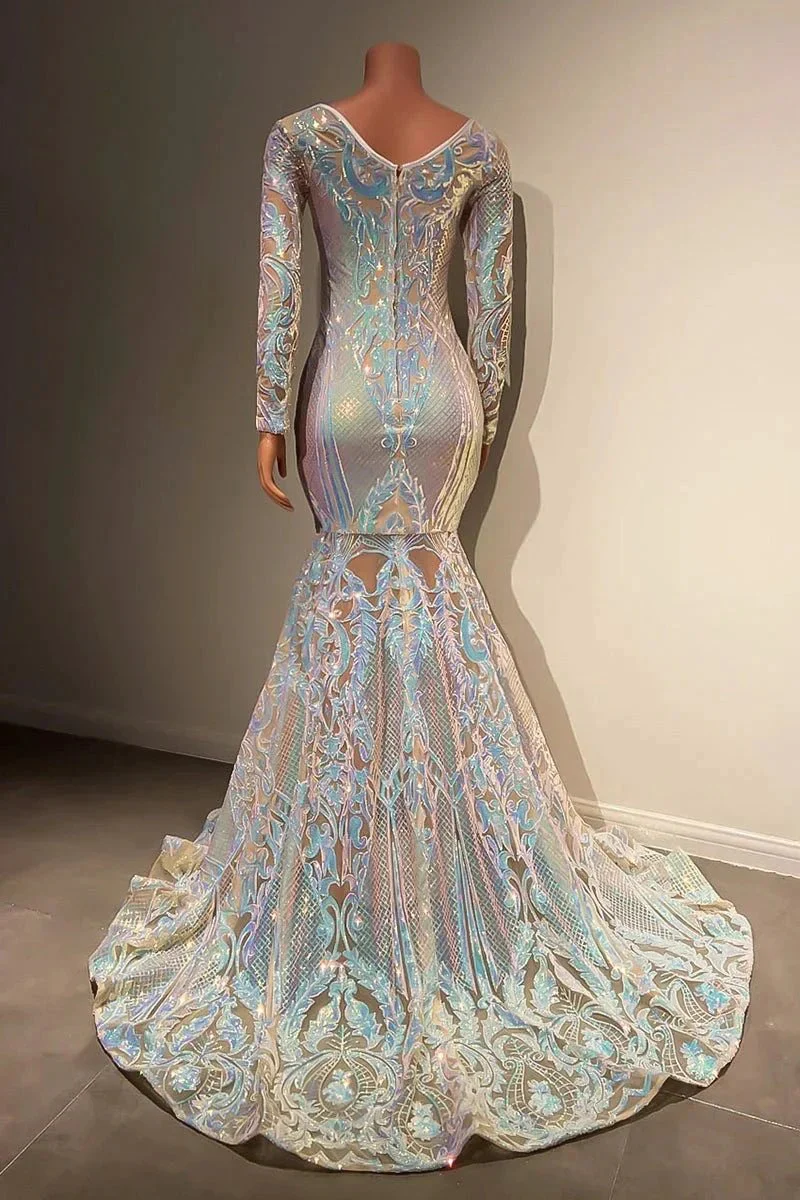 Beautiful Long Mermaid Lace Long Sleeves Evening Dress With Train - Image 2