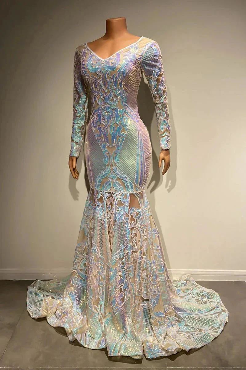 Beautiful Long Mermaid Lace Long Sleeves Evening Dress With Train - Image 4