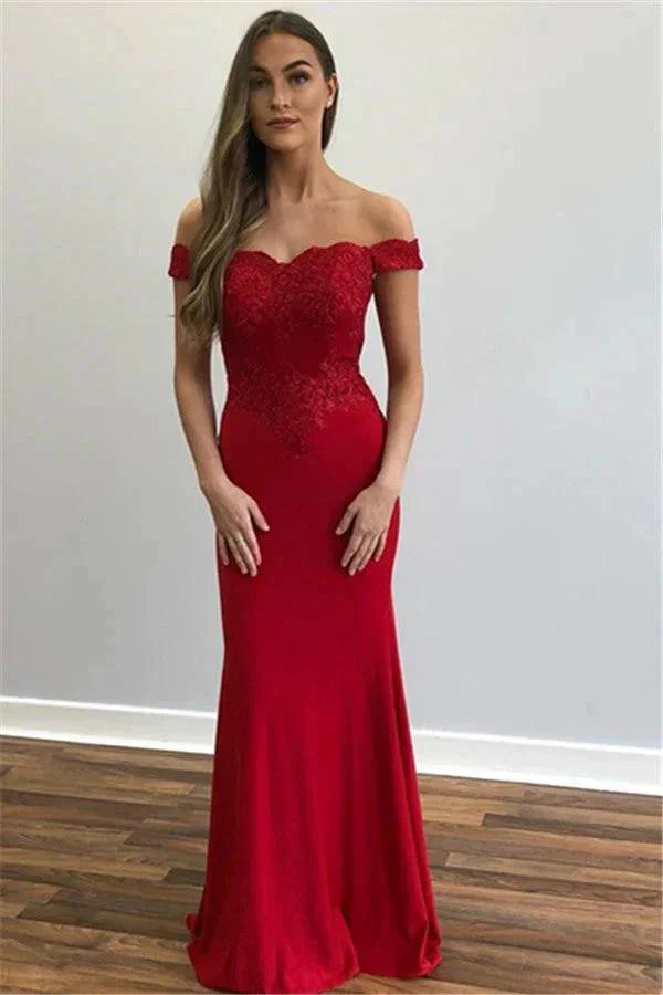 Beautiful Long Mermaid Off-the-shoulder Appliques Lace Prom Dress - Image 2