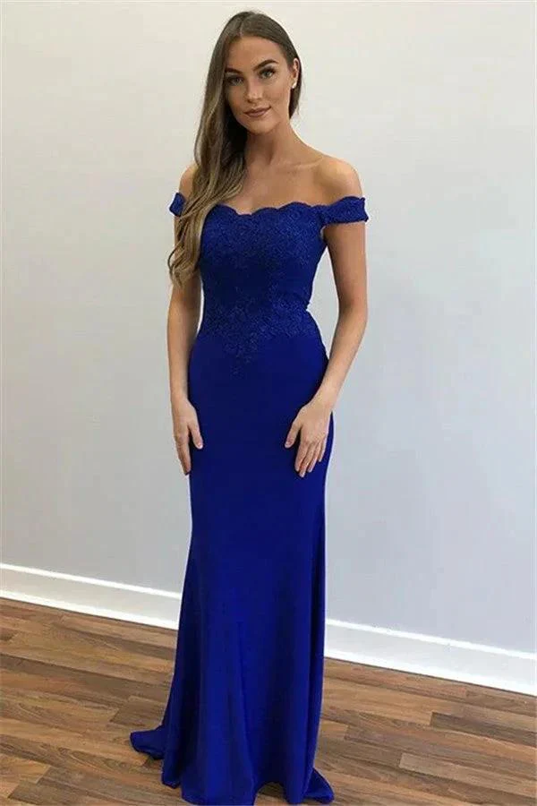 Beautiful Long Mermaid Off-the-shoulder Appliques Lace Prom Dress - Image 3