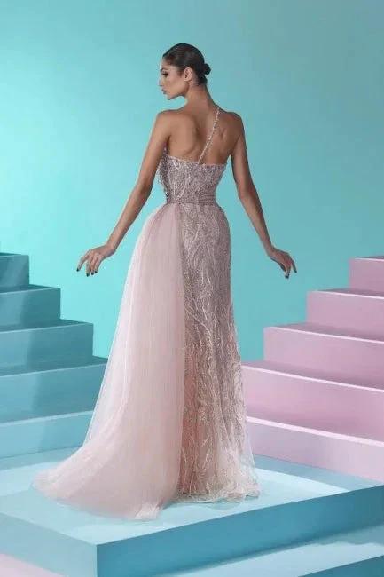 Beautiful Long Mermaid One Shoulder Lace Tulle Prom Dress with Slit - Image 2