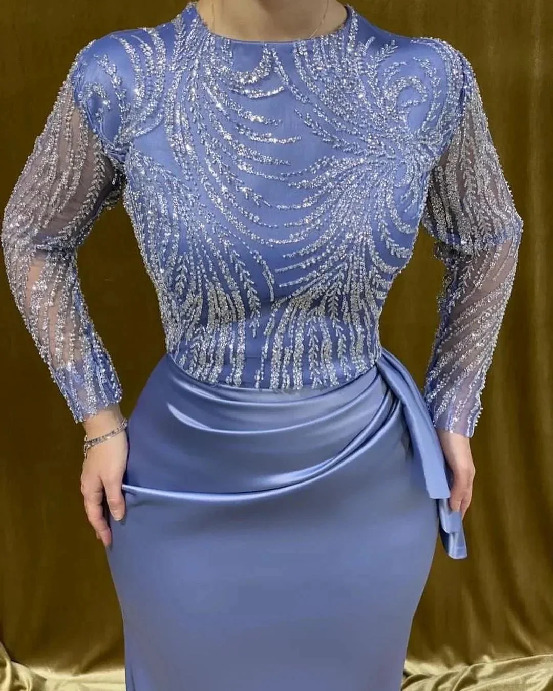 Beautiful Long Mermaid Satin Prom Dress With Beading - Image 2