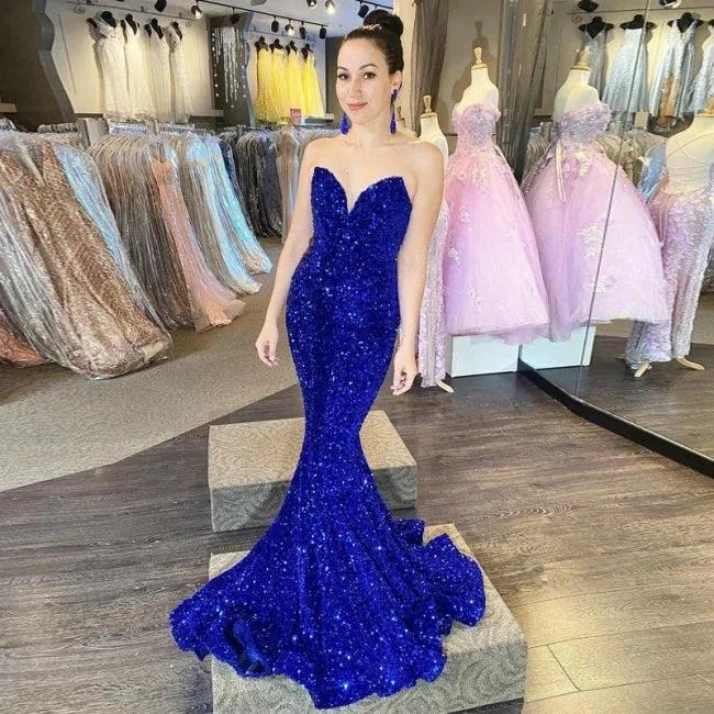 Beautiful Long Mermaid Sequined Sleeveless Prom Dress - Image 3