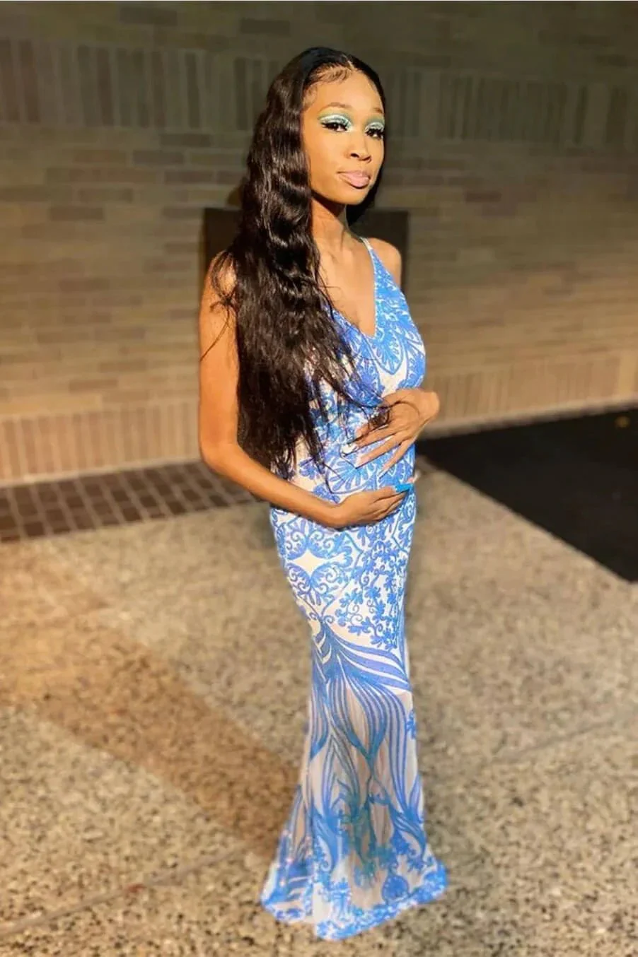 Beautiful Long Mermaid Sleeveless V-neck Backless Prom Dress - Image 3