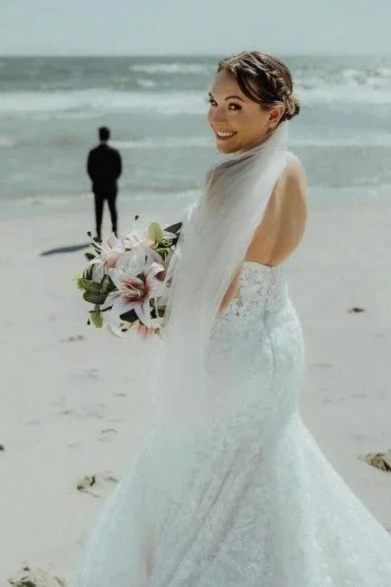 Beautiful Long Mermaid Sleeveless Wedding Dresses With Lace - Image 2