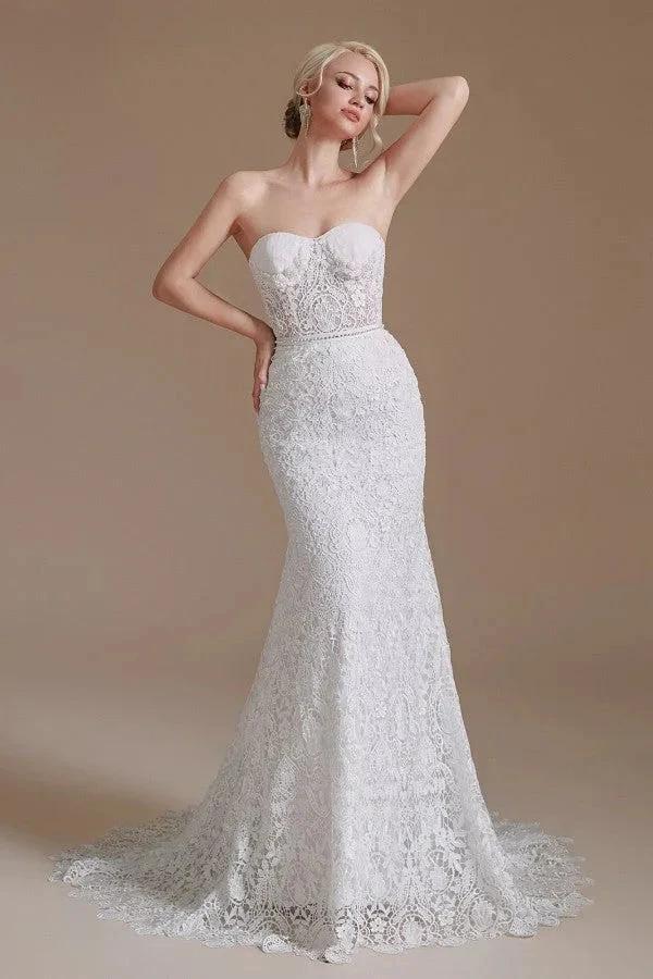 Beautiful Long Mermaid Sweetheart Lace Wedding Dresses with Detachable Sleeves - Image 4