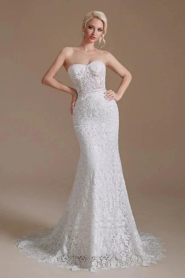 Beautiful Long Mermaid Sweetheart Lace Wedding Dresses with Detachable Sleeves - Image 5