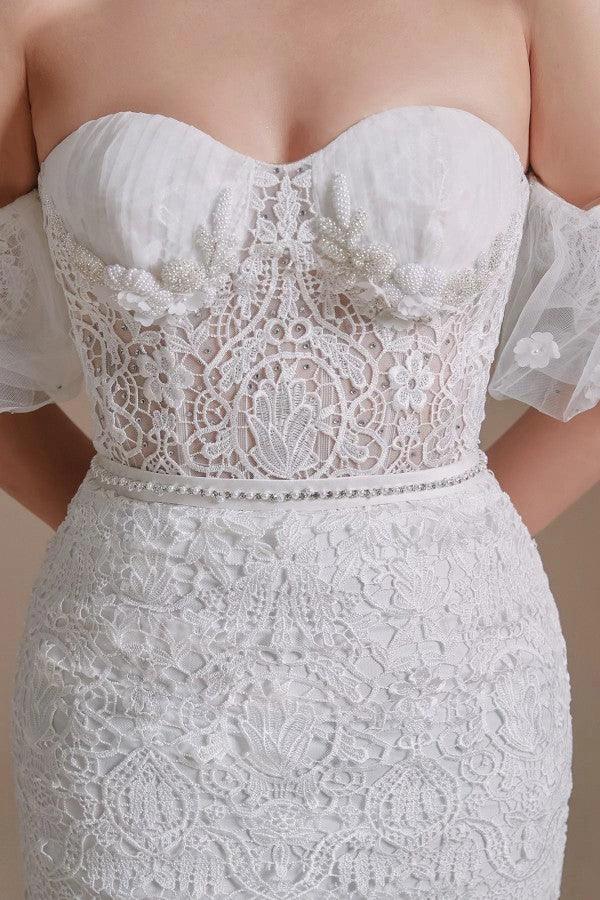Beautiful Long Mermaid Sweetheart Lace Wedding Dresses with Detachable Sleeves - Image 8