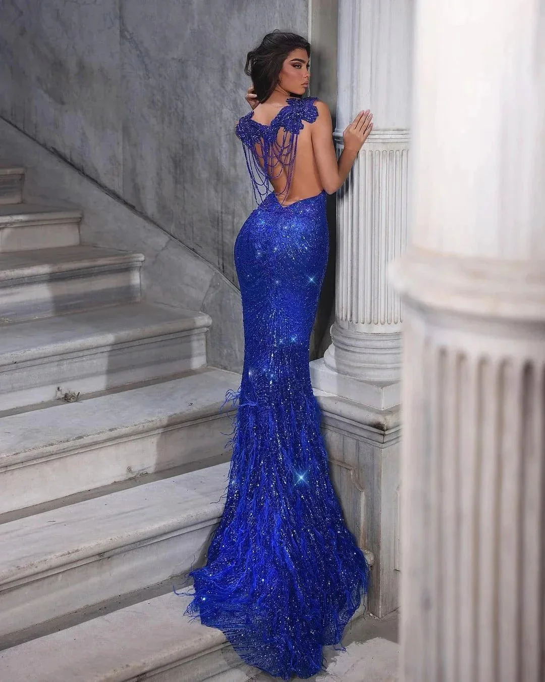 Beautiful Long Mermaid Sweetheart Sequined Backless Formal Prom Dresses - Image 3