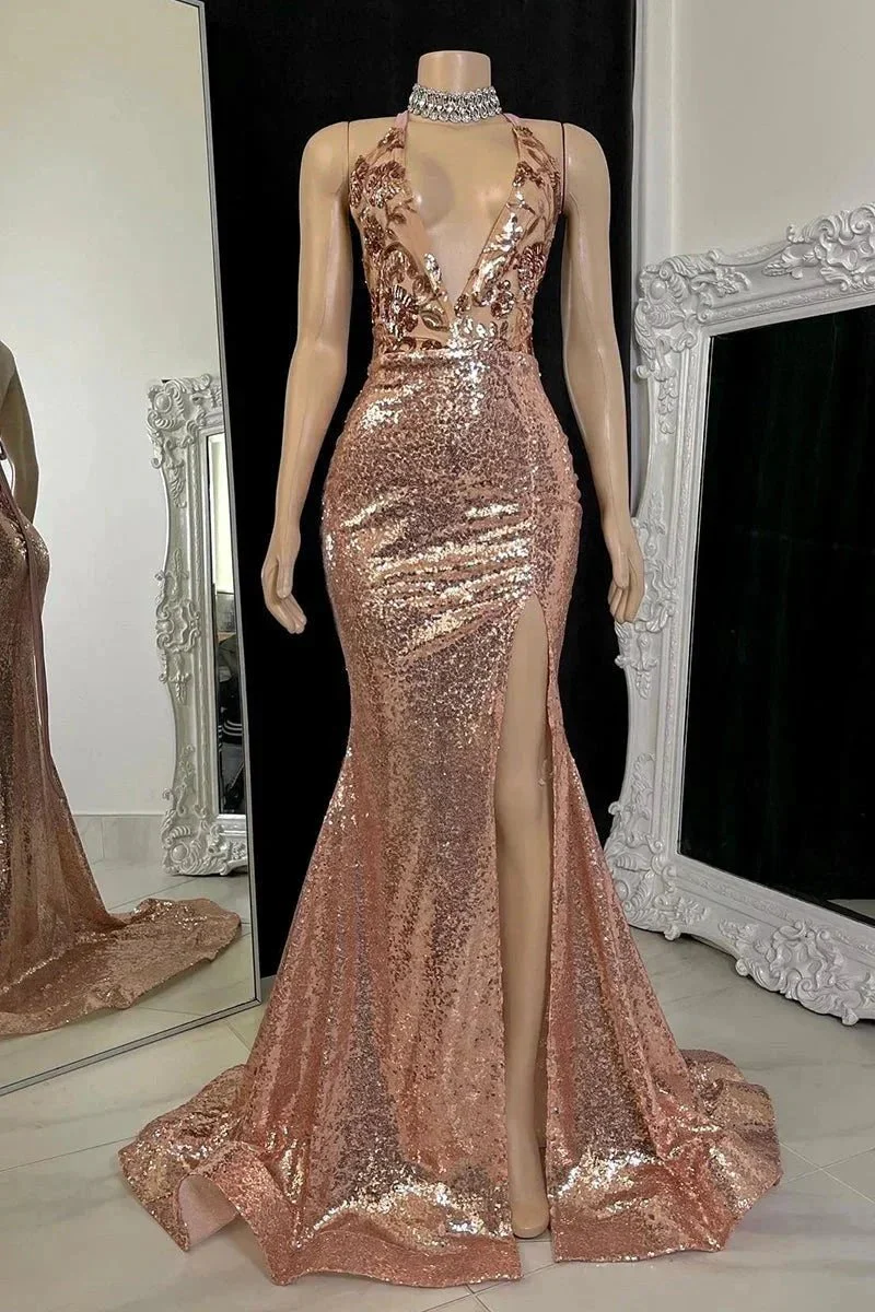 Beautiful Long Mermaid V-neck Split Sleeveless Prom Dress With Lace - Image 2