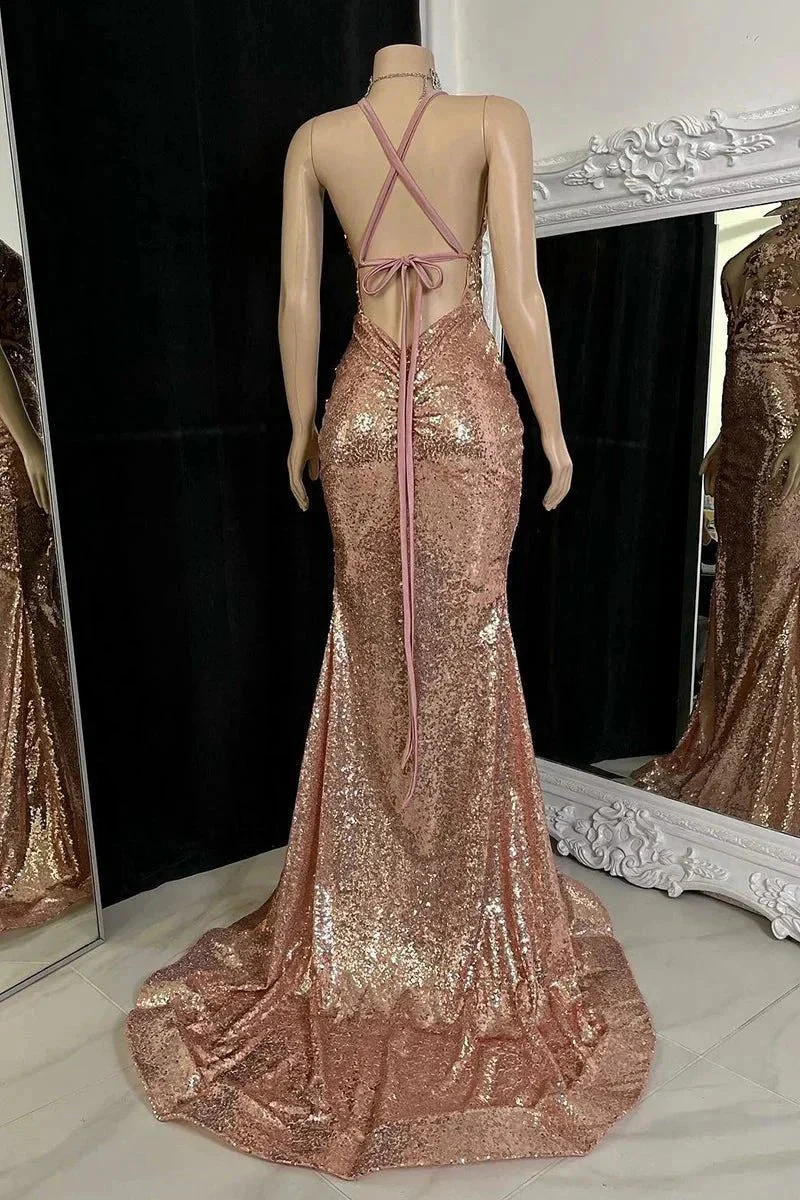 Beautiful Long Mermaid V-neck Split Sleeveless Prom Dress With Lace - Image 3