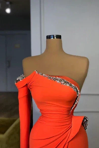 Beautiful Long Off-the-shoulder Satin Split Prom Dress With Long Sleeve - Image 2