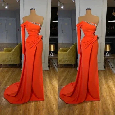 Beautiful Long Off-the-shoulder Satin Split Prom Dress With Long Sleeve - Image 3
