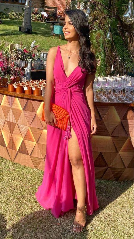 Beautiful V Neck Long Prom Evening Dresses With Slit Y1242 - Image 2