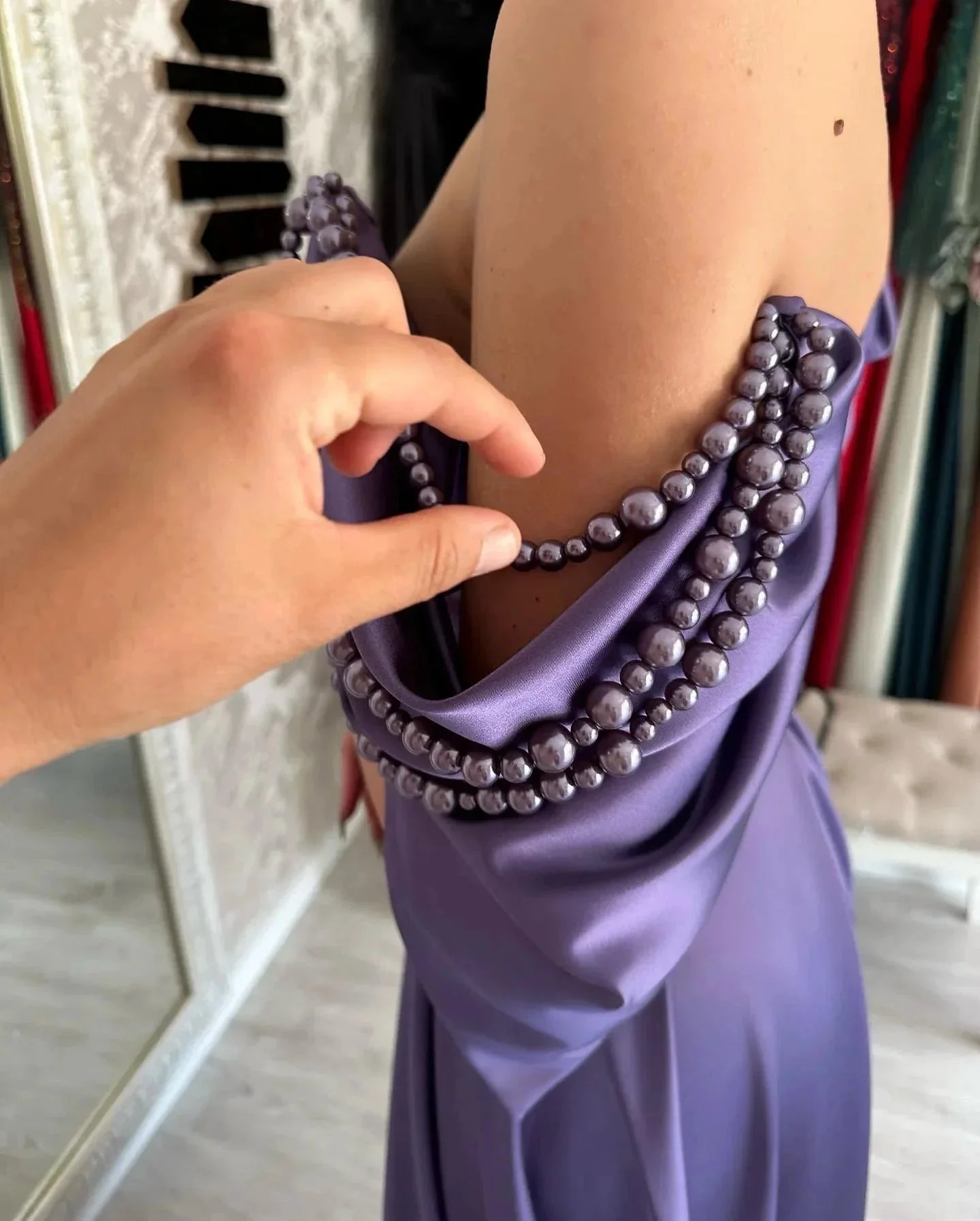 Beautiful Long Purple A-line Off-the-shoulder Sleeveless Prom Dresses With Slit - Image 6