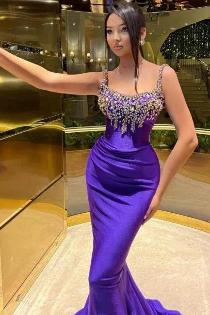 Beautiful Long Purple Mermaid Sleeveless Glitter Prom Dress - Image 2