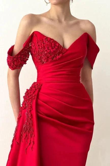 Beautiful Long Red Mermaid Off-the-shoulder Lace Prom Dress - Image 2