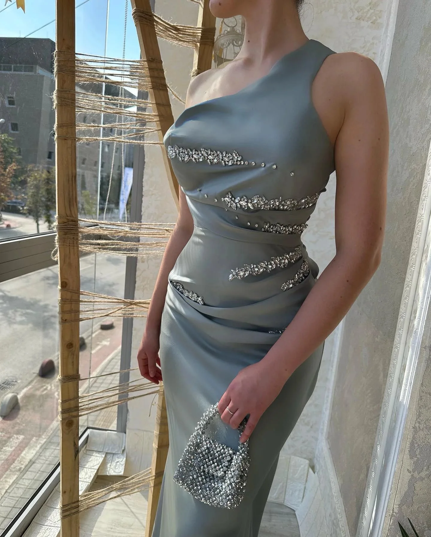 Beautiful Long Silver Mermaid Sleeveless Prom Dress With Rhinestones - Image 3