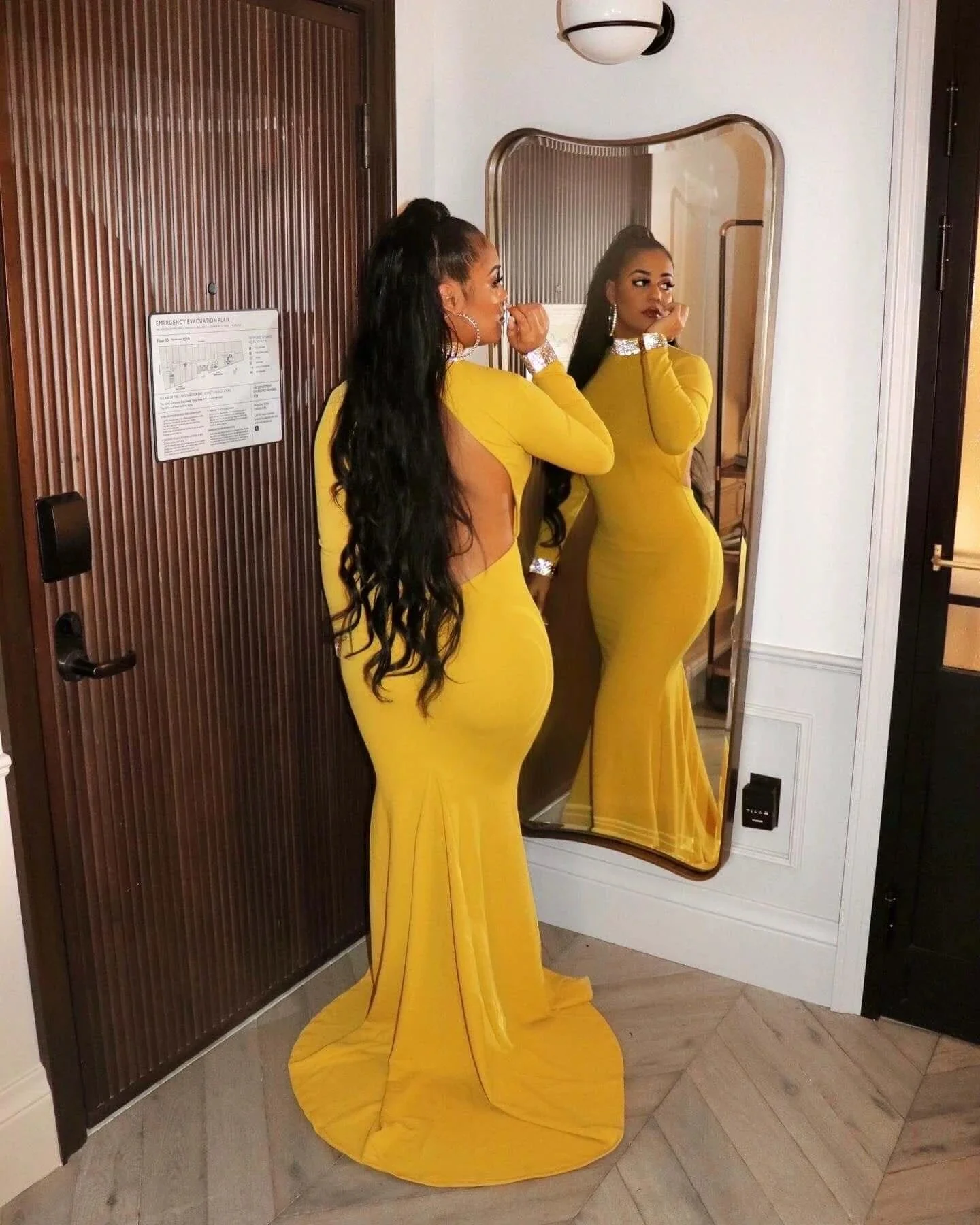 Beautiful Long Sleeves Backless High Neck Mermaid Prom Dress - Image 7