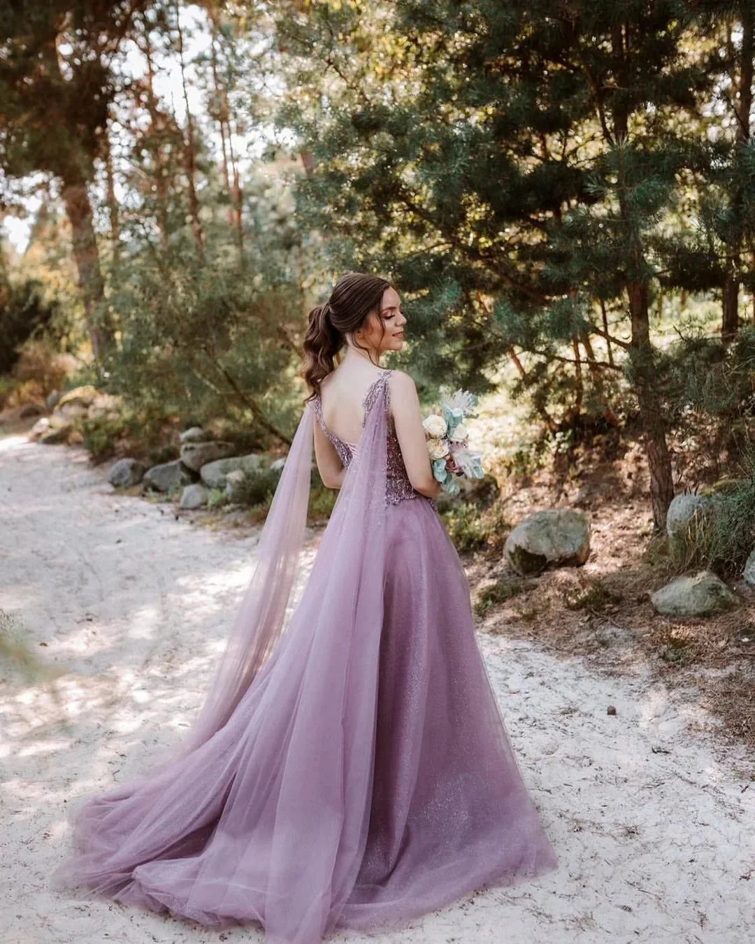 Beautiful Long V-neck Tulle A-line Prom Dress - Image 2
