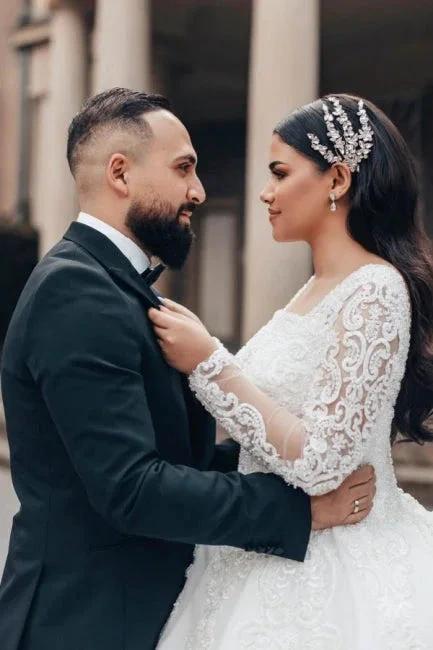 Beautiful Long White A-line Square Neck Lace Wedding Dress with Long Sleeves - Image 6