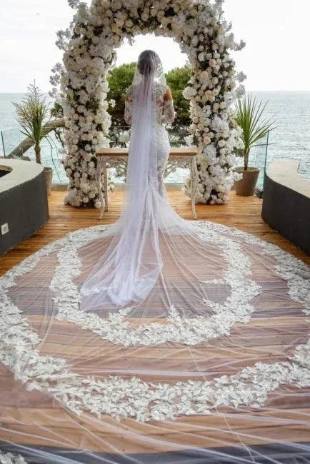 Beautiful Long White Mermaid Off-the-shoulder Lace Glitter Wedding Dress with Long Sleeves - Image 2