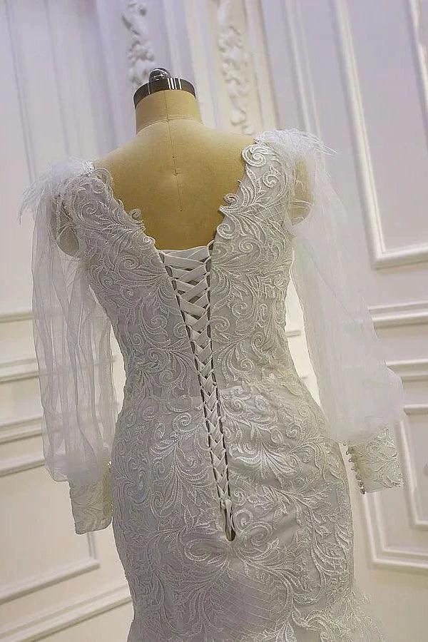 Beautiful Mermaid Long Sleeves Lace Appliques Wedding Dress With Train - Image 5