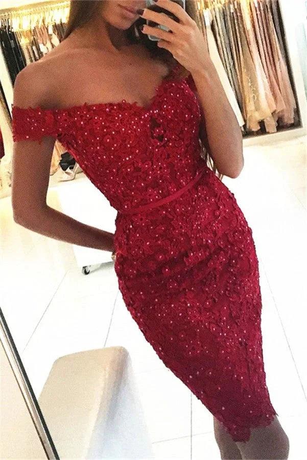 Beautiful Mermaid Off the Shoulder Lace Short Prom Dresses - Image 2