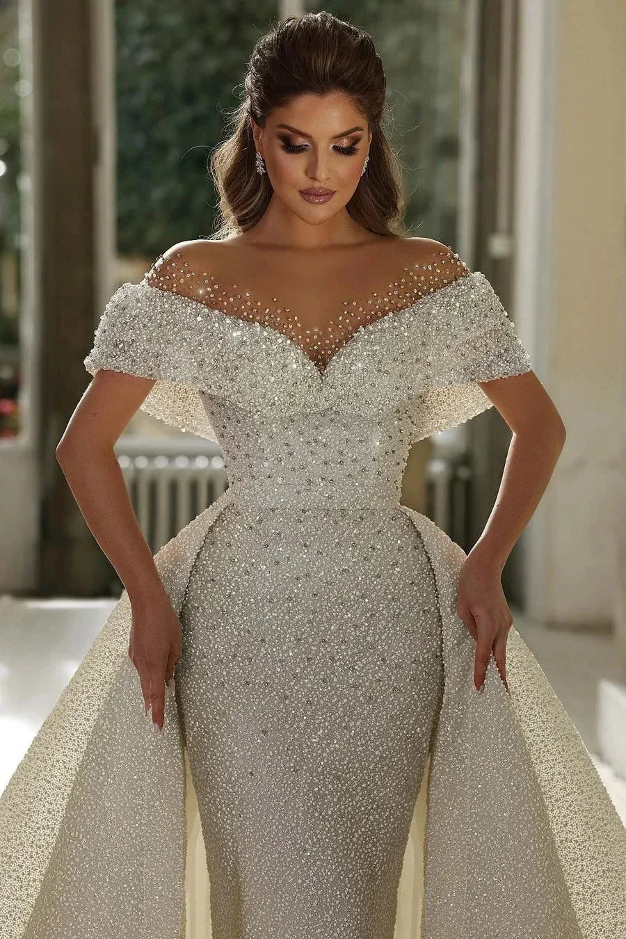 Beautiful Mermaid Panel Portrait Wedding Dresses With Beaded - Image 2