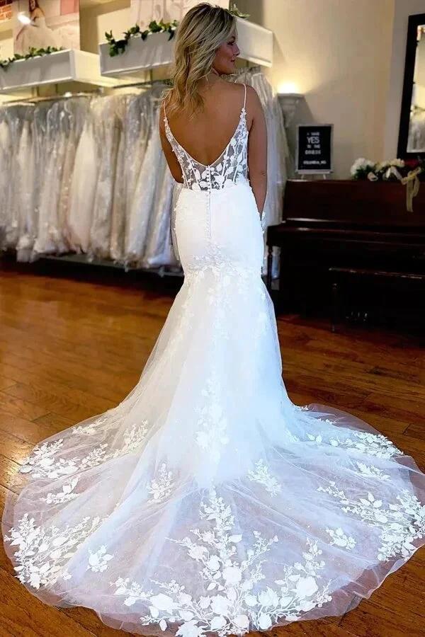 Beautiful Mermaid Satin Lace Wedding Dresses Bridal Gown With Side Slit WD630 - Image 2