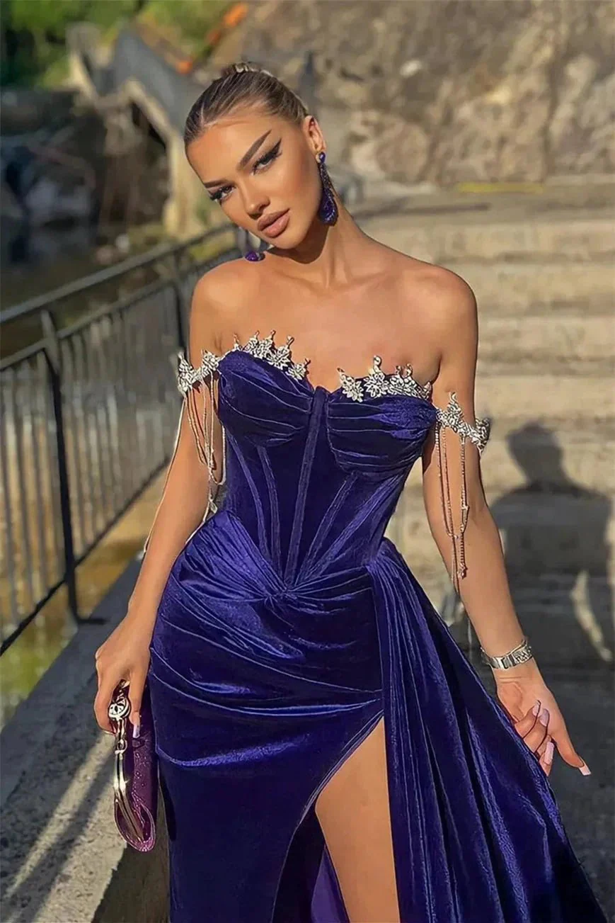 Beautiful Off-the-shoulder Glitter Split Front Mermaid Prom Dress - Image 2