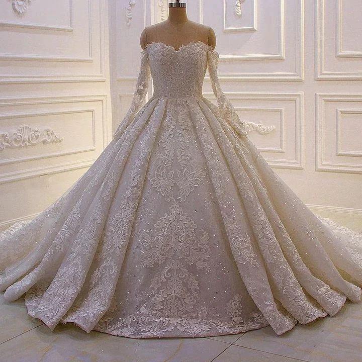 Beautiful Off-the-shoulder Long Sleeves Wedding Dress With Lace - Image 2