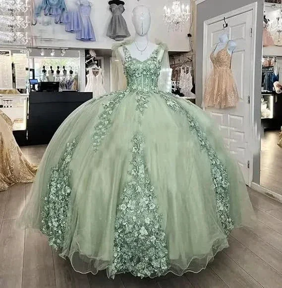 Beautiful Off the Shoulder Sexy Corset Sage Green Quince Dress Ball Gown Y1924 - Image 4