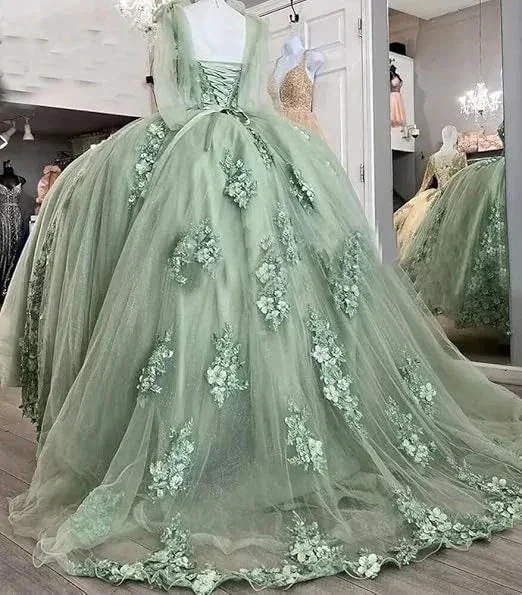 Beautiful Off the Shoulder Sexy Corset Sage Green Quince Dress Ball Gown Y1924 - Image 5