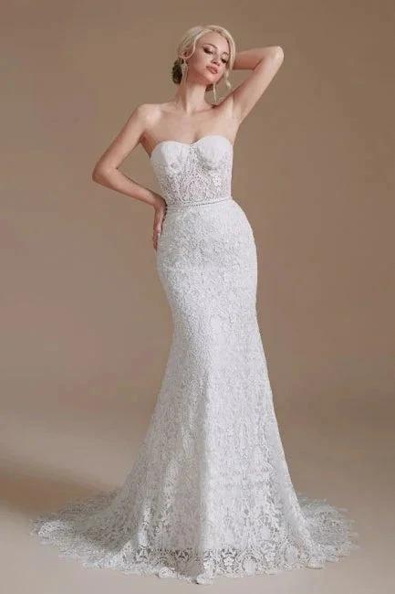 Beautiful Off-the-shoulder Sleeveless Mermaid Floor-Length Lace Wedding Dresses with Applique - Image 3