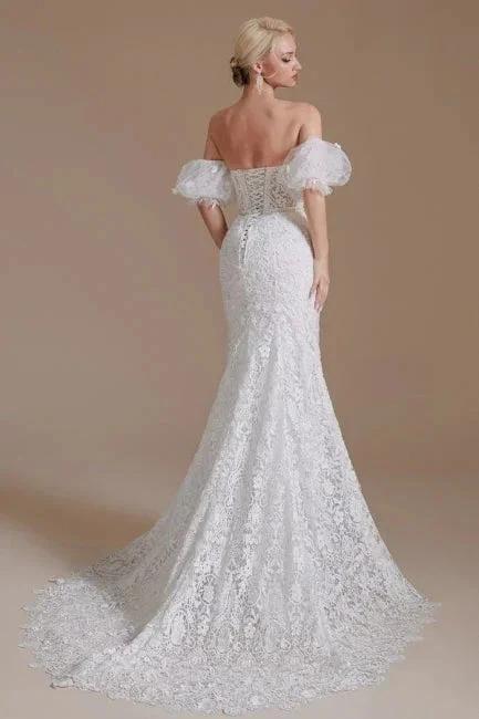 Beautiful Off-the-shoulder Sleeveless Mermaid Floor-Length Lace Wedding Dresses with Applique - Image 4
