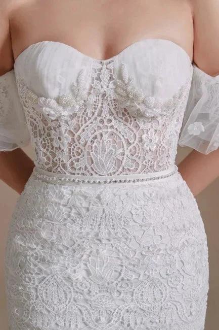 Beautiful Off-the-shoulder Sleeveless Mermaid Floor-Length Lace Wedding Dresses with Applique - Image 6