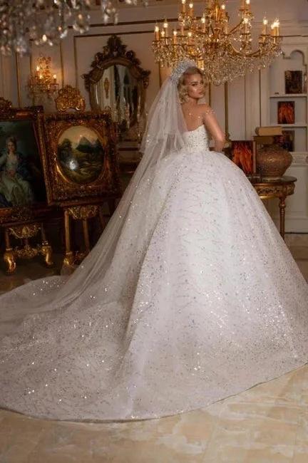 Beautiful Off-the-shoulder Sweetheart Sleeveless Ball Gown Wedding Dress With Glitter - Image 2