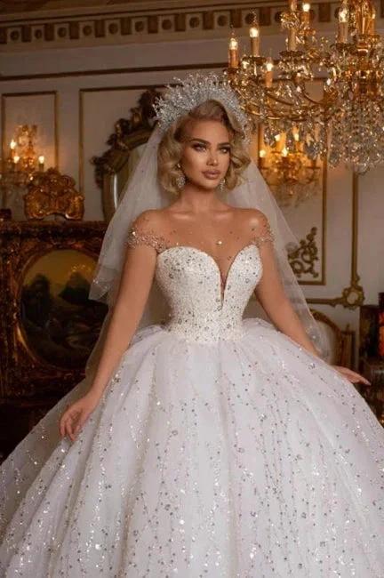 Beautiful Off-the-shoulder Sweetheart Sleeveless Ball Gown Wedding Dress With Glitter - Image 3