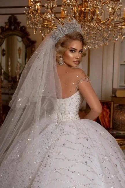 Beautiful Off-the-shoulder Sweetheart Sleeveless Ball Gown Wedding Dress With Glitter - Image 4