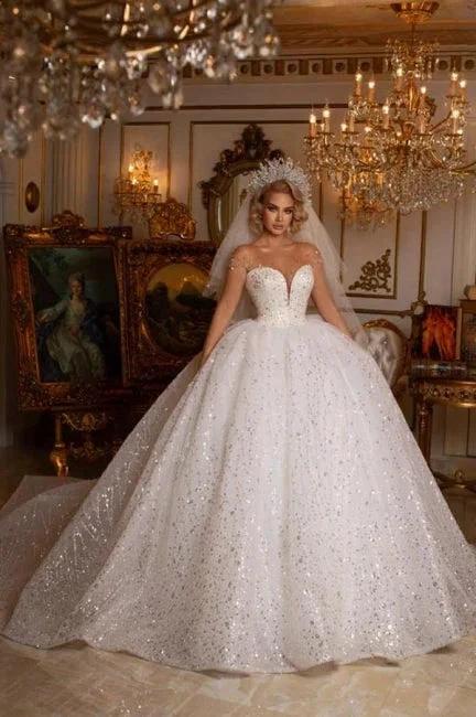 Beautiful Off-the-shoulder Sweetheart Sleeveless Ball Gown Wedding Dress With Glitter - Image 5