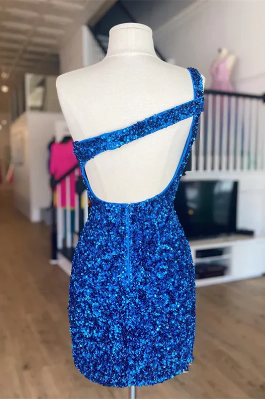 Beautiful One Shoulder Sequined Sleeveless Short Homecoming Dresses - Image 5