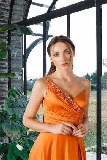 Beautiful One Shoulder Sleeveless A-line Sequined Prom Dress With Slit - Image 4