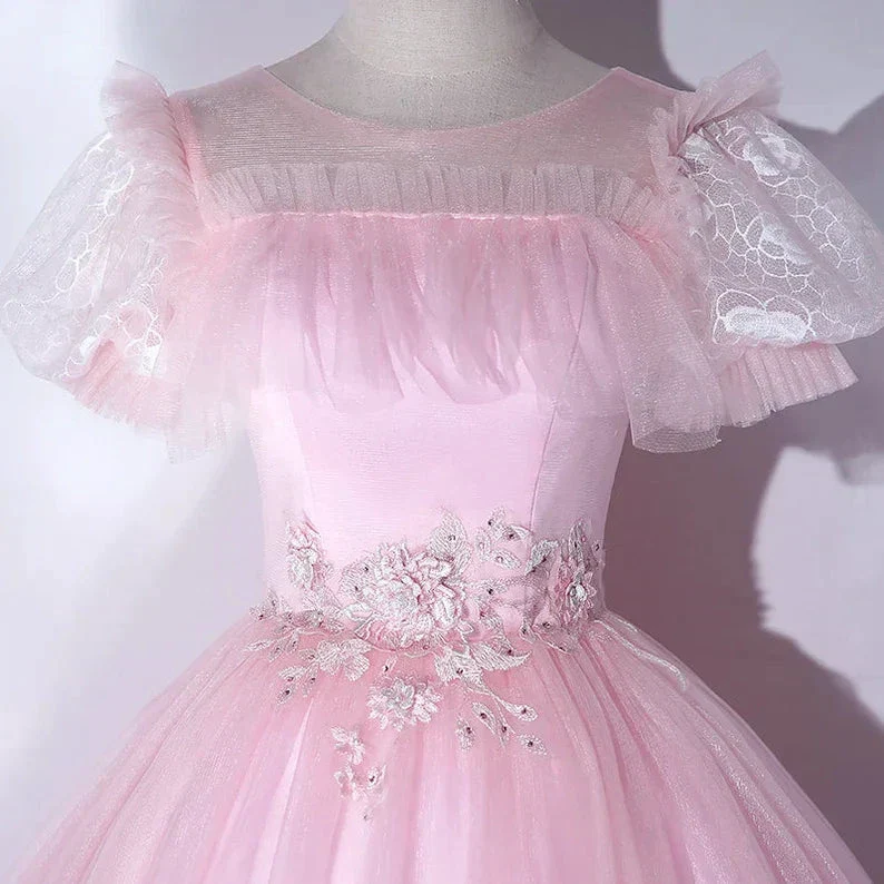 Beautiful Pink Quinceanera Dresses Luxury Puff Sleeves Classic Pleated Party Dress Zipper Back Ball Gown Y2588 - Image 3