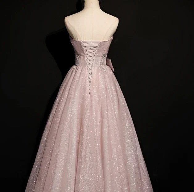Beautiful Pink Tulle Sequins Strapless Pleats Beading Prom Dress Formal Ball Gown Brithday Quinceanera Dress Y7579 - Image 3