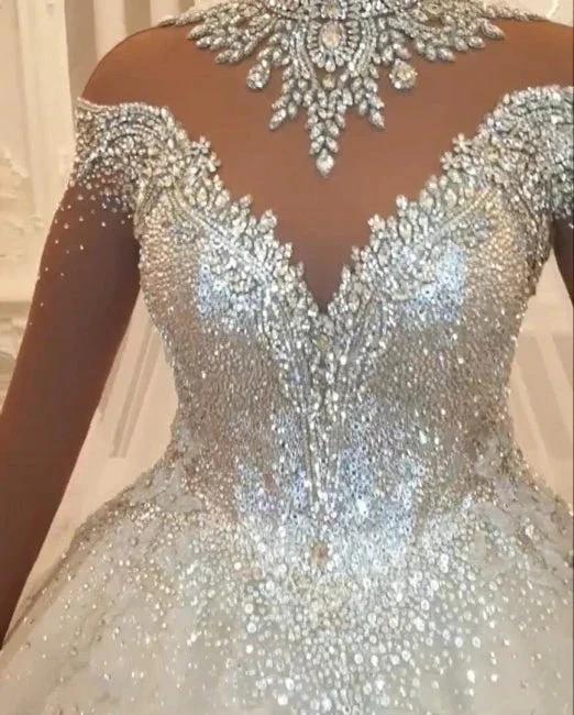 Beautiful Princess A-line Jewels Lace Wedding Dresses With Long Sleeves - Image 2