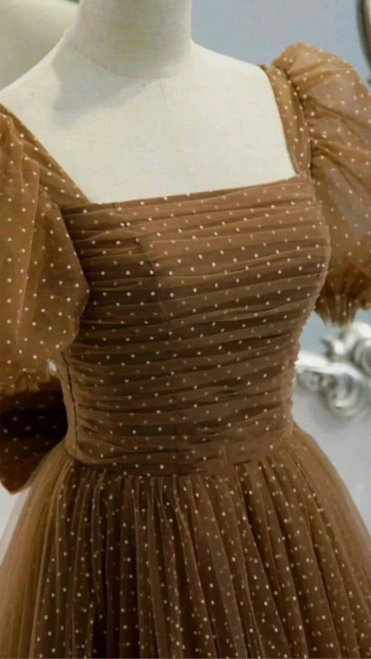 Beautiful Prom Dress New Brown Evening Dress Elegant Collar Puff Sleeve A-line Floor-length Point Prom Formal Gowns  Y1174 - Image 2