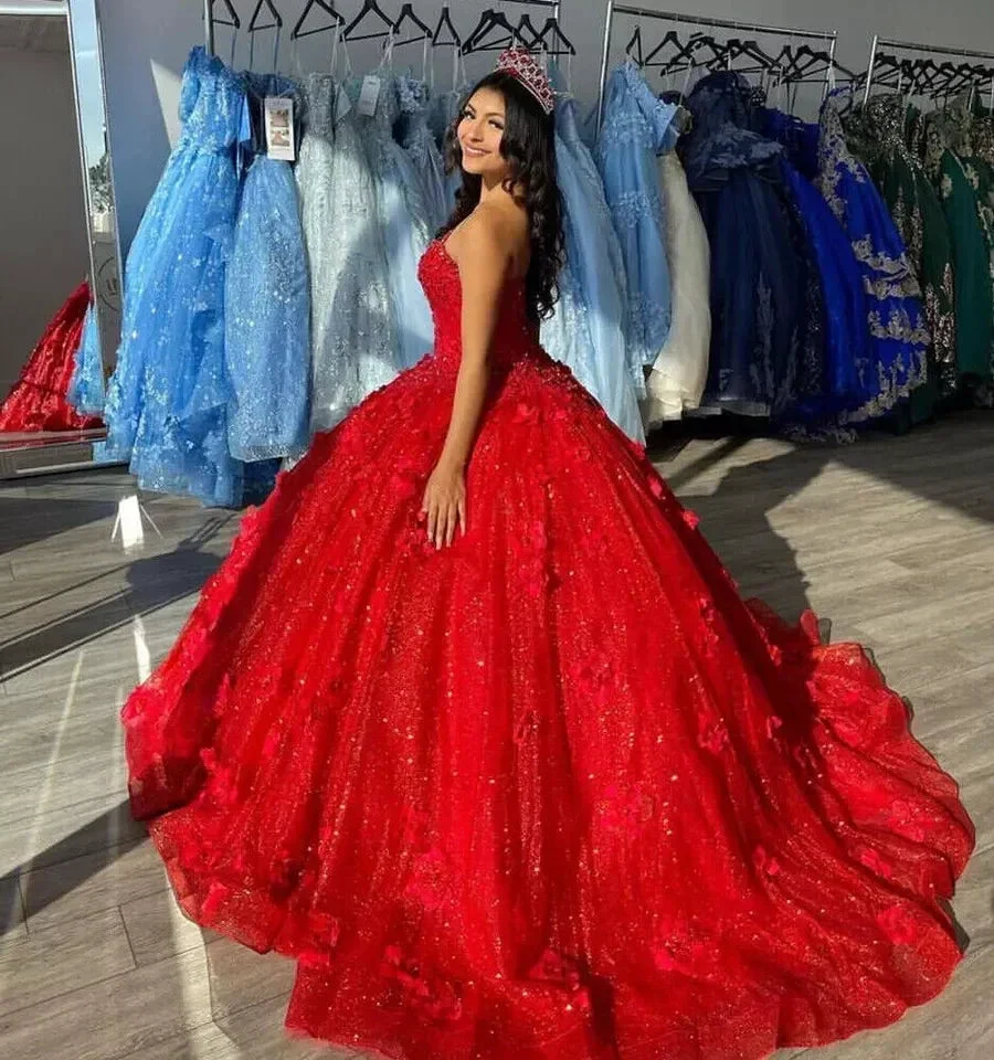 Beautiful Red Sequins Appliques Ball Gown .Strapless A Line Prom Dress Y8213 - Image 3