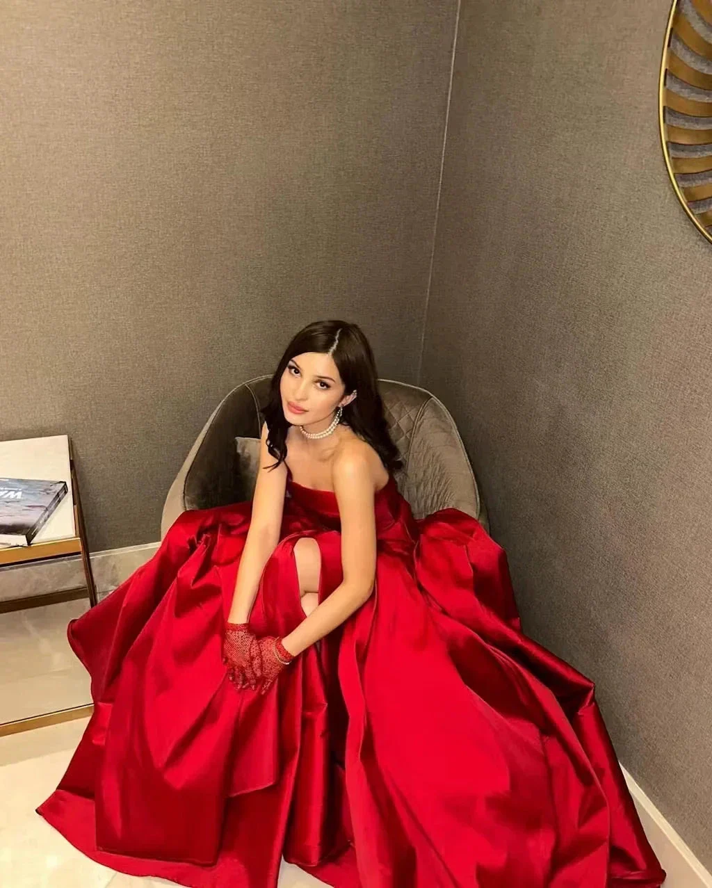 Beautiful Red Strapless Slit Party Evening Dress Formal Satin A Line Prom Dress Y8170 - Image 2