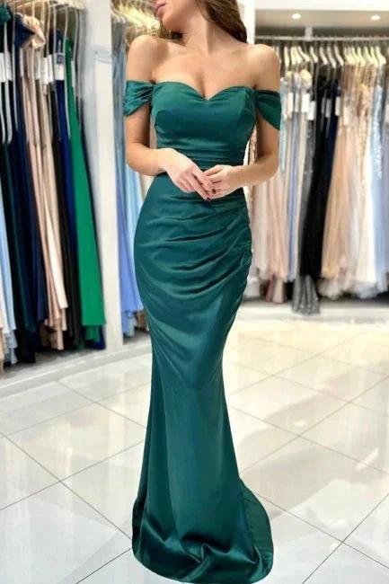 Beautiful Simple Long Dark Green Off-the-shoulder Mermaid Sleeveless Evening Dresses - Image 4